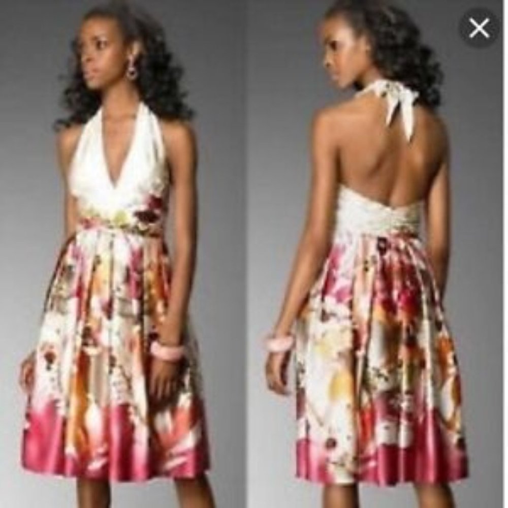 Adriana Papell Silk Floral Halter Dress 4P #1250